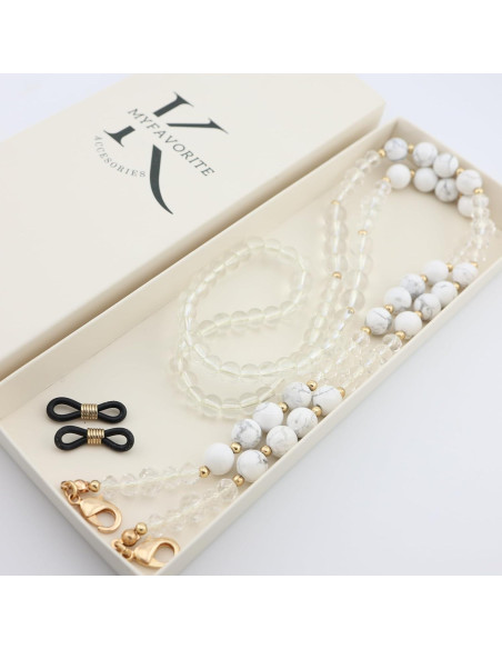 Cadena para Gafas de Piedra Preciosa Howlite Blanca