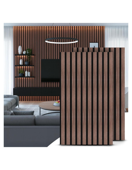 Paneles Acústicos de Madera MDF Nogal - 2 Piezas 120x60 cm