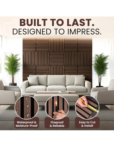 Paneles Acústicos de Madera MDF Nogal - 2 Piezas 120x60 cm