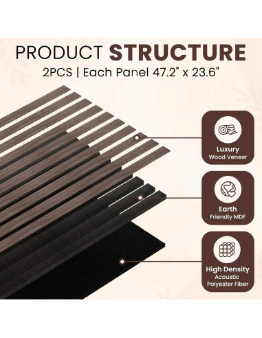 Paneles Acústicos de Madera MDF Nogal - 2 Piezas 120x60 cm