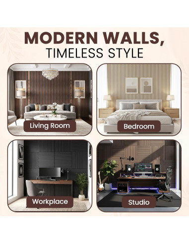 Paneles Acústicos de Madera MDF Nogal - 2 Piezas 120x60 cm