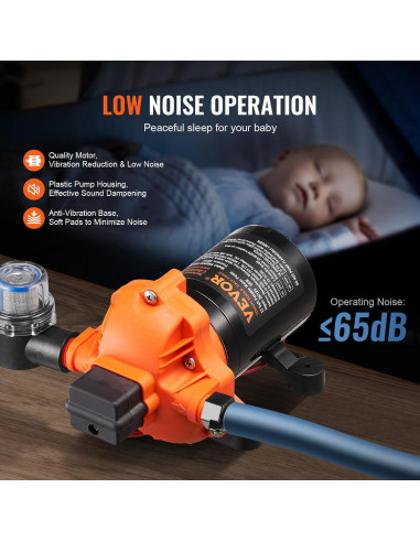 Bomba de Diafragma 12V VEVOR 3 GPM 50 PSI Ajustable