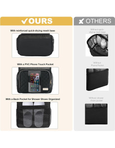 Caddy de Ducha Portátil Jaffzora Negro con Drenaje Rápido 2