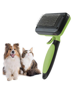 Cepillo Slicker Autolimpiante para Perros y Gatos DAVEMED Verde