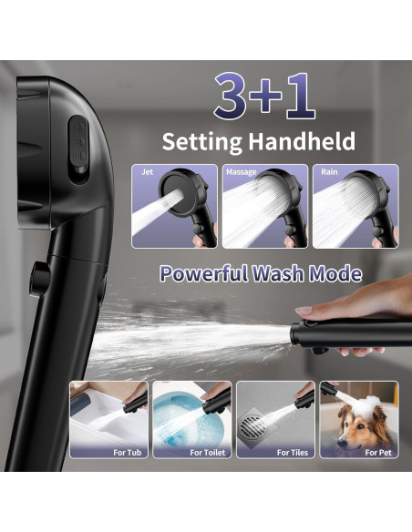 Cabezal de Ducha KAIYING Filtrado Alta Presión 3 Modos Negro