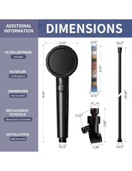 Cabezal de Ducha KAIYING Filtrado Alta Presión 3 Modos Negro