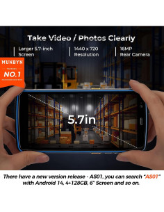 Escáner de Código de Barras MUNBYN Android 10 5.7" 4+64GB IP67 2