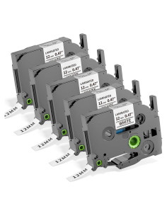 Cinta de Etiqueta Macipa TZe-231 12mm Negro sobre Blanco - 5 Unidades