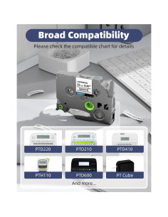 Cinta de Etiqueta Macipa TZe-231 12mm Negro sobre Blanco - 5 Unidades 2