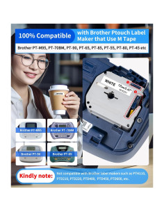 Cinta de Etiqueta Freshworld M-K231 12mm Negro sobre Blanco 5 Pack 2