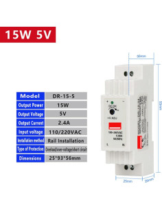 Fuente de Alimentación Conmutada EKINS DR-15 15W 5V 12V 24V 2