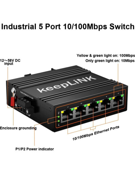 Conmutador Ethernet Industrial 5 Puertos keepLiNK IP40