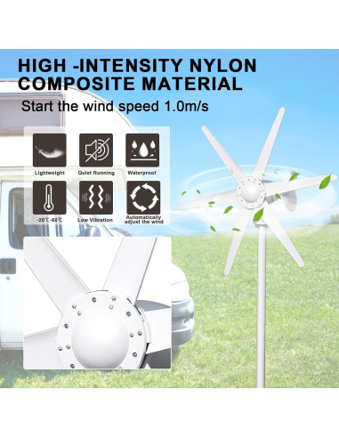 Generador Eólico Hatleues 800W 24V 6 Palas para Hogar