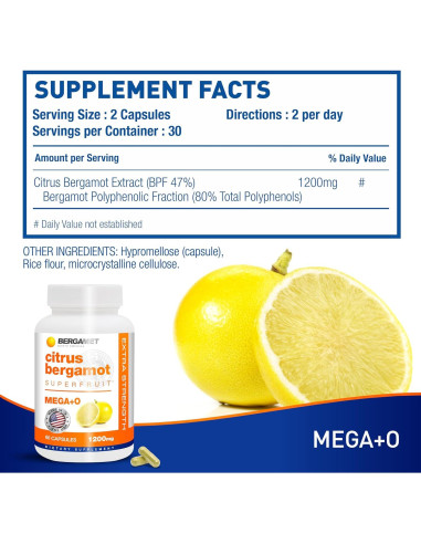 Suplemento de Bergamota BergaMet 1200mg 180 Cápsulas