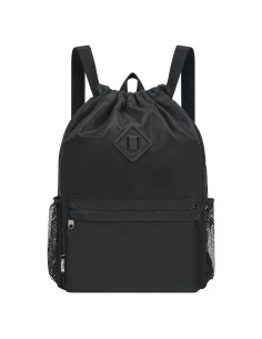 Mochila de Cuerda WANDF Grande Negra con Compartimento para Zapatos