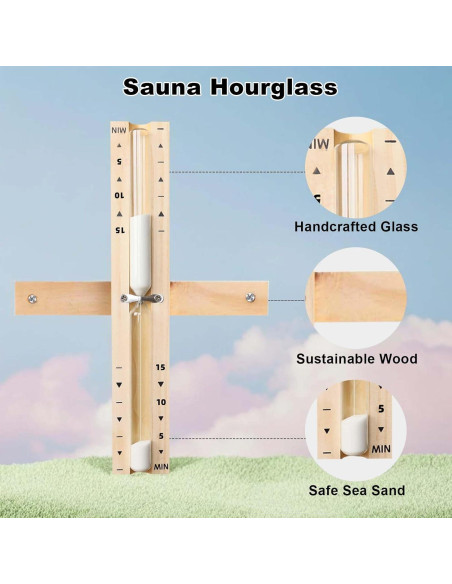 Reloj de Arena de Sauna YLTIMER 15 Minutos Madera Blanca