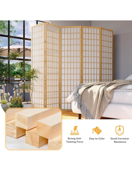 Divisor de Habitaciones JOSTYLE 6 Paneles Plegable 1.8m Natural