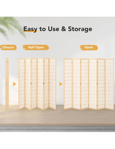 Divisor de Habitaciones JOSTYLE 6 Paneles Plegable 1.8m Natural
