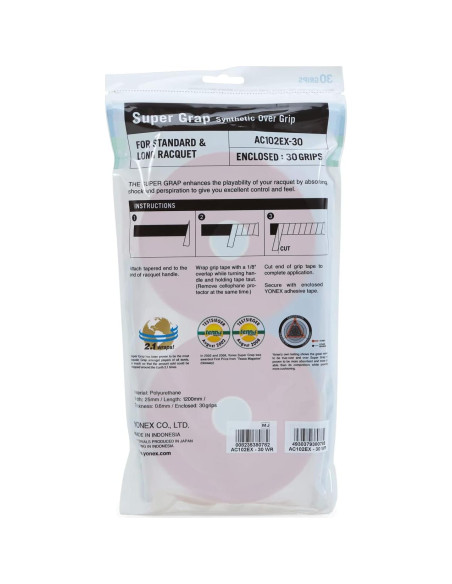 Empuñadura de Tenis YONEX Super Grap 30 Envueltas Blanca