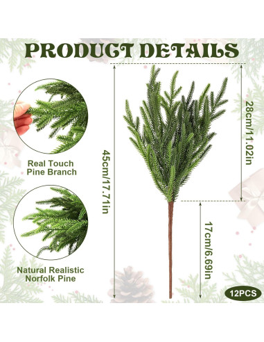 12 Ramas de Pino Norfolk Artificiales 45.72cm Wsorik