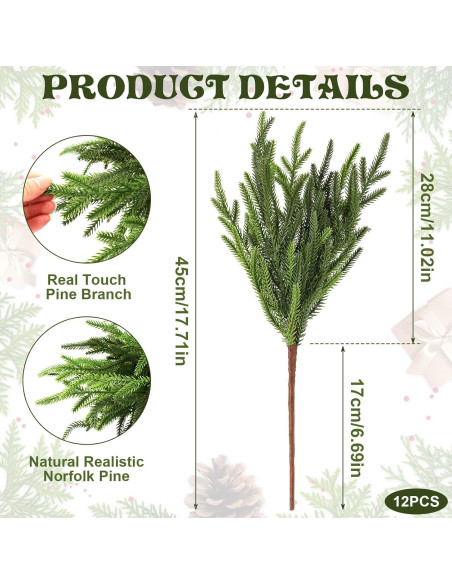 12 Ramas de Pino Norfolk Artificiales 45.72cm Wsorik