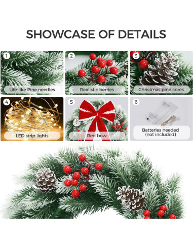 Corona Navideña Iluminada Pinkpum 41.91 cm Verde con LED