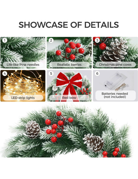 Corona Navideña Iluminada Pinkpum 41.91 cm Verde con LED