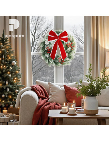 Corona Navideña Iluminada Pinkpum 41.91 cm Verde con LED