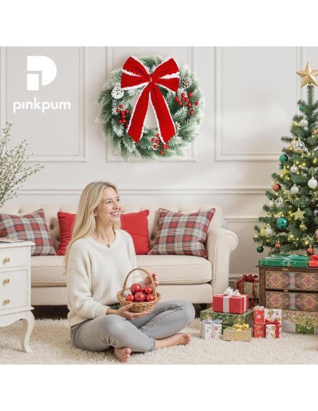 Corona Navideña Iluminada Pinkpum 41.91 cm Verde con LED