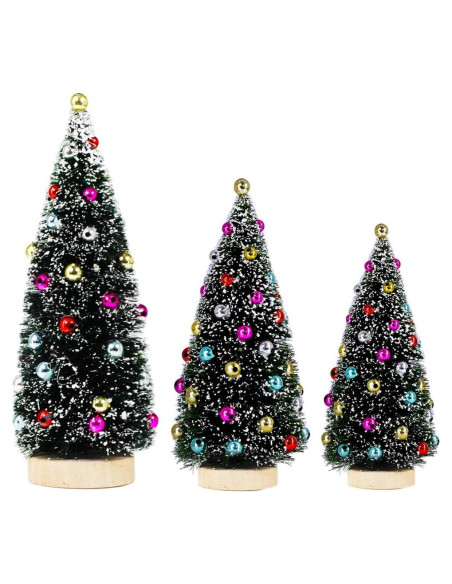 Winlyn 3 Mini Árboles de Navidad Artificiales con Nieve 9.9-20.3 cm