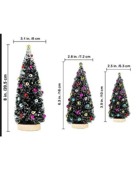 Winlyn 3 Mini Árboles de Navidad Artificiales con Nieve 9.9-20.3 cm