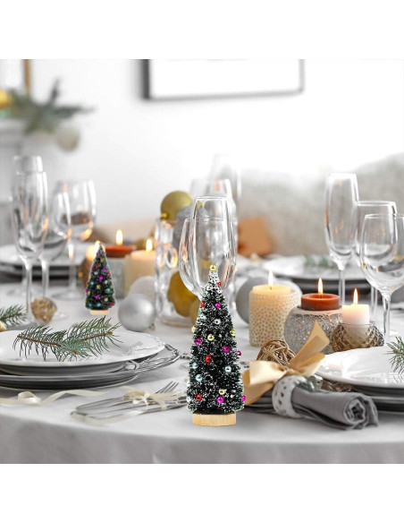 Winlyn 3 Mini Árboles de Navidad Artificiales con Nieve 9.9-20.3 cm