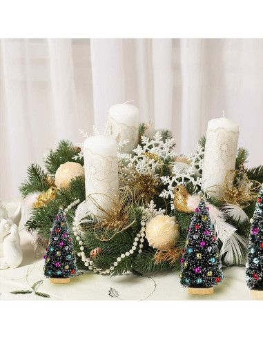 Winlyn 3 Mini Árboles de Navidad Artificiales con Nieve 9.9-20.3 cm