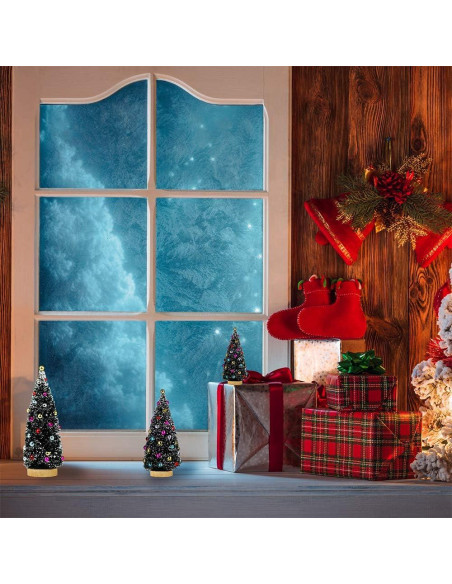 Winlyn 3 Mini Árboles de Navidad Artificiales con Nieve 9.9-20.3 cm