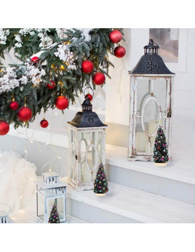 Winlyn 3 Mini Árboles de Navidad Artificiales con Nieve 9.9-20.3 cm