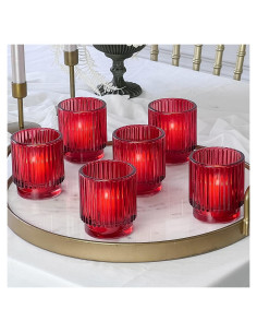 Juego de 6 Soportes para Velas Votivas de Vidrio Rojo Kate Aspen
