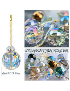 12 Bolas de Cristal de Vidrio Multicolor para Decoración Navideña 2