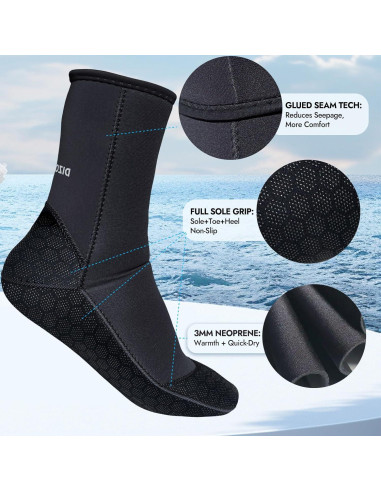 Calcetines de Buceo Neopreno 3mm Dizokizo Antideslizantes