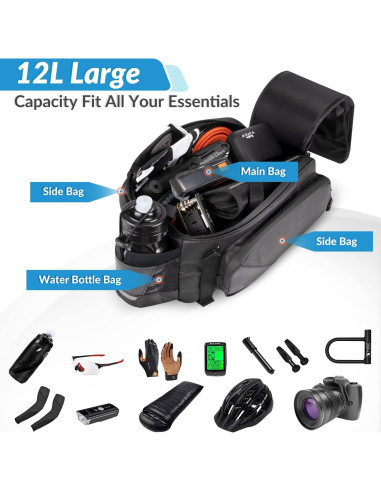 Bolsa de Soporte Trasero WOTOW 12L Impermeable para Bicicleta