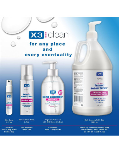 Desinfectante de Manos Espumoso X3 Clean Sin Alcohol 3x300ml