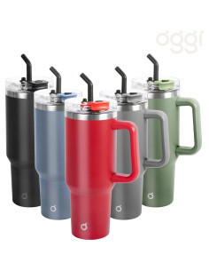 Taza Aislada Oggi 40 oz Acero Inoxidable Negro con Asa y Popote 2