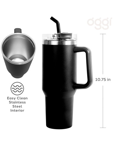 Taza Aislada Oggi 40 oz Acero Inoxidable Negro con Asa y Popote