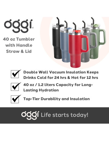 Taza Aislada Oggi 40 oz Acero Inoxidable Negro con Asa y Popote