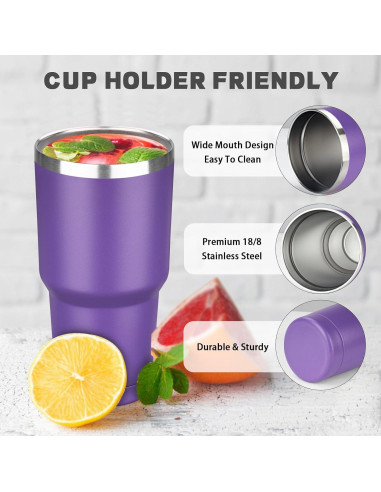 Taza de 30 oz GUDEMAO de acero inoxidable aislada púrpura