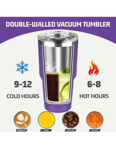 Taza de 30 oz GUDEMAO de acero inoxidable aislada púrpura