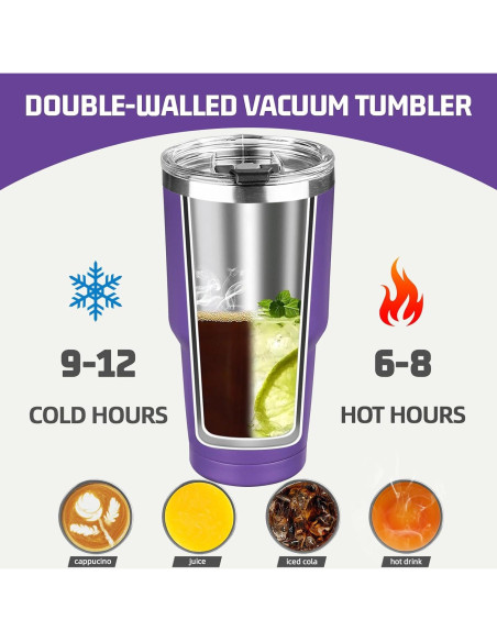Taza de 30 oz GUDEMAO de acero inoxidable aislada púrpura