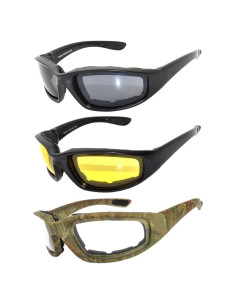 Paquete de 3 Gafas de Motocicleta Acolchadas UV400