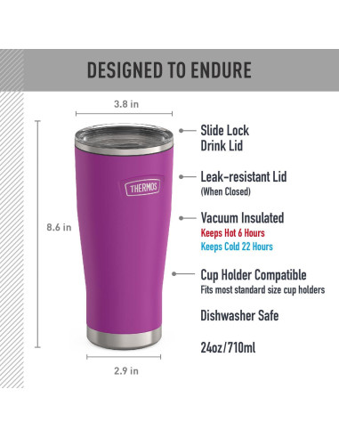 Vaso de Acero Inoxidable THERMOS 24oz Ciruela con Cierre Deslizante