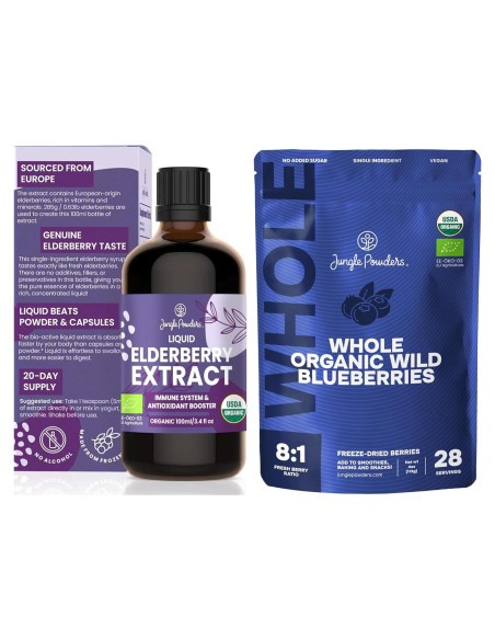 Jarabe de Sáuco Orgánico USDA 100 ml + Arándanos Liofilizados 113 g