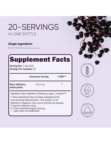 Jarabe de Sáuco Orgánico USDA 100 ml + Arándanos Liofilizados 113 g